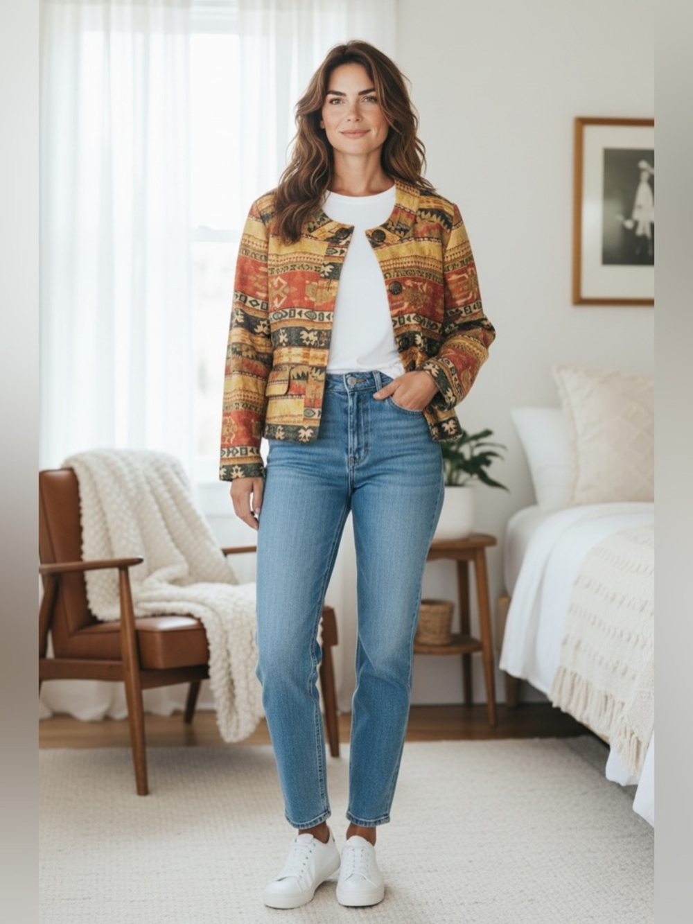 Chico's Vibrant Tribal Print Jacket Buttoned Southwestern